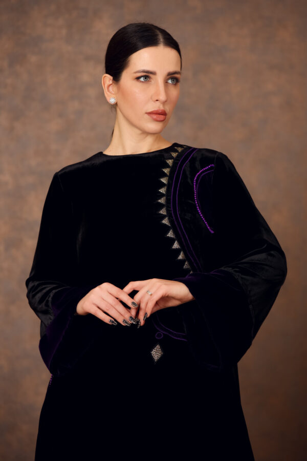 Heritage Bloom – Velvet Galabiya with Zari Patches & Tatreez Details - Image 5