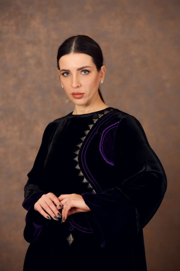 Heritage Bloom – Velvet Galabiya with Zari Patches & Tatreez Details - Image 6
