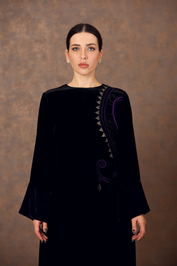Heritage Bloom – Velvet Galabiya with Zari Patches & Tatreez Details - Image 4