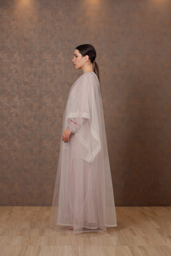 Tatreez Enchanted – Silk Galabiya with Zari Beshat & Beaded Tule Panels - Image 3