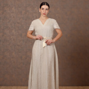 Linen Elegance Dress with Moroccan Cord Belt