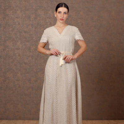 Linen Elegance Dress with Moroccan Cord Belt