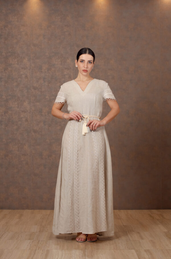 Linen Elegance Dress with Moroccan Cord Belt