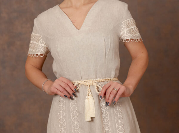 Linen Elegance Dress with Moroccan Cord Belt - Image 4