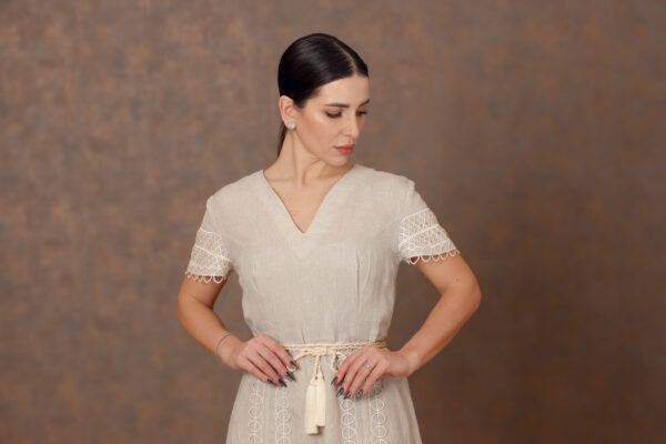Linen Elegance Dress with Moroccan Cord Belt - Image 3