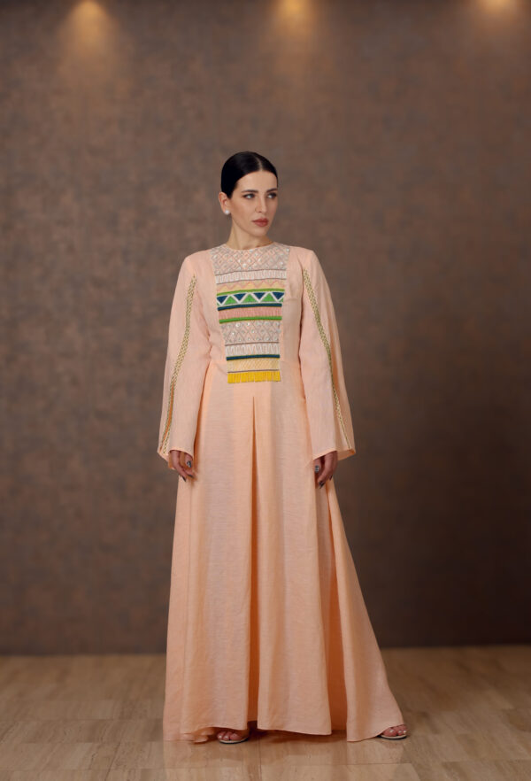 Threaded Grace – Linen Dress with Hand Embroidery & Box Pleats - Image 3