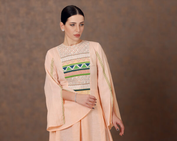 Threaded Grace – Linen Dress with Hand Embroidery & Box Pleats - Image 2