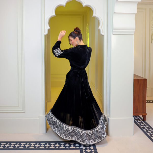 Tatreez Mosaic – Velvet Waist-Cut Dress with Hand Embroidery & Borders - Image 3