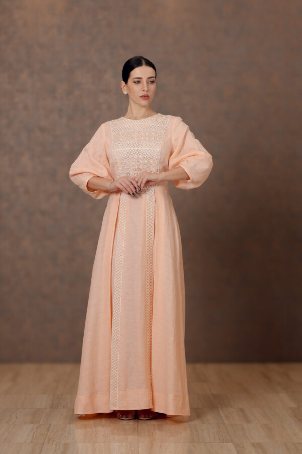 Dantelle Bloom – Linen Dress with Lace Patches & Box Pleats - Image 7