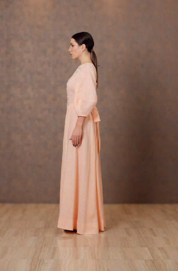 Dantelle Bloom – Linen Dress with Lace Patches & Box Pleats - Image 6