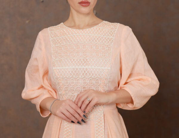 Dantelle Bloom – Linen Dress with Lace Patches & Box Pleats - Image 4