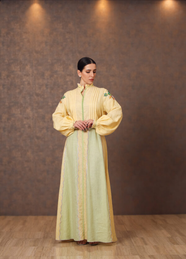 Two-Tone Linen Dress with Moroccan & Floral Embroidery - Image 7