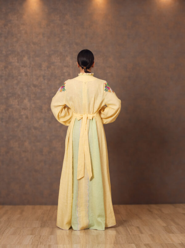 Two-Tone Linen Dress with Moroccan & Floral Embroidery - Image 5