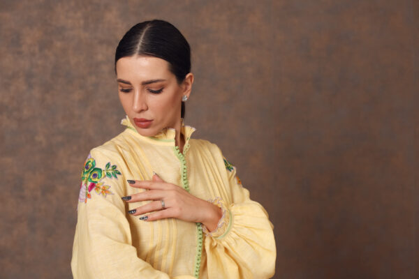 Two-Tone Linen Dress with Moroccan & Floral Embroidery - Image 2