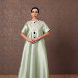 Geometric Gleam – Taffeta Dress with Zari & Velvet Embroidery