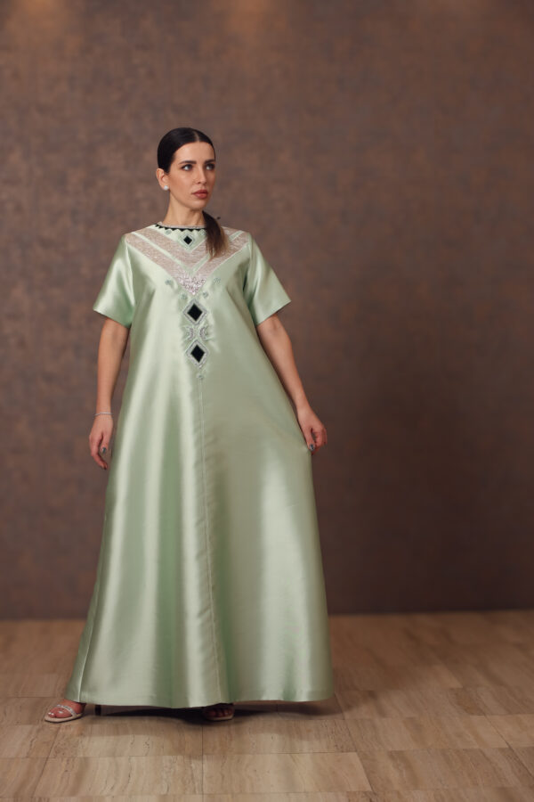 Geometric Gleam – Taffeta Dress with Zari & Velvet Embroidery - Image 7