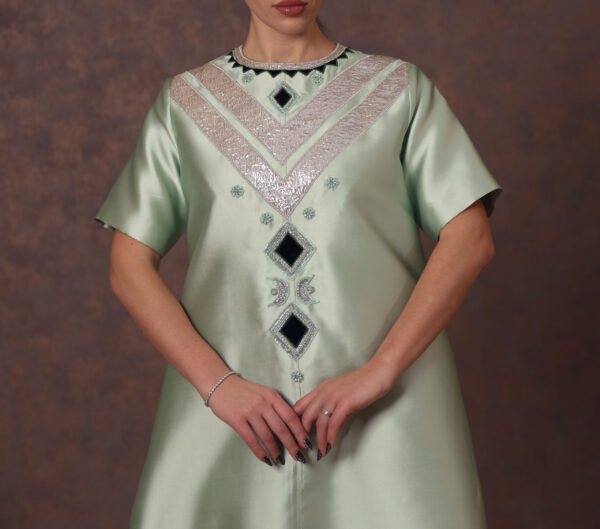 Geometric Gleam – Taffeta Dress with Zari & Velvet Embroidery - Image 8