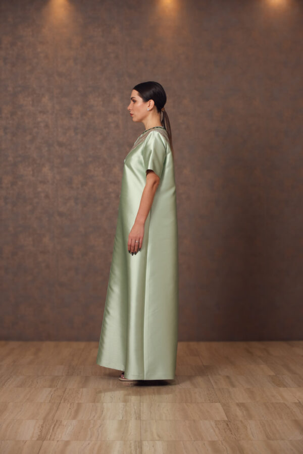 Geometric Gleam – Taffeta Dress with Zari & Velvet Embroidery - Image 6