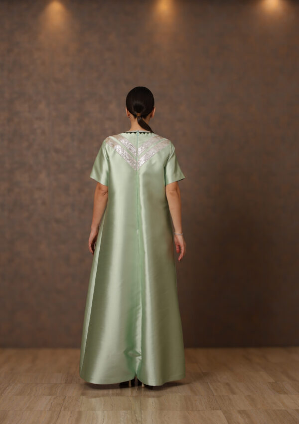 Geometric Gleam – Taffeta Dress with Zari & Velvet Embroidery - Image 5