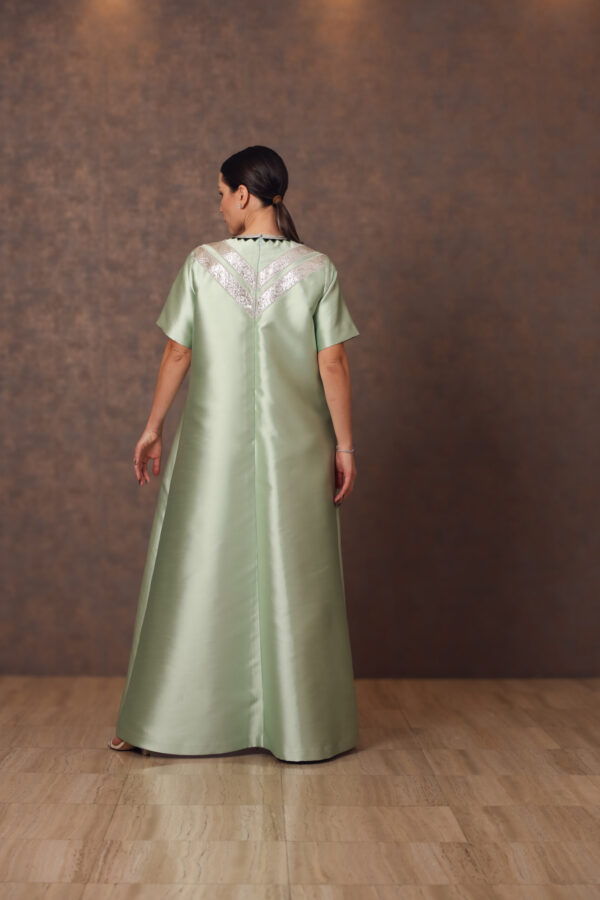 Geometric Gleam – Taffeta Dress with Zari & Velvet Embroidery - Image 4