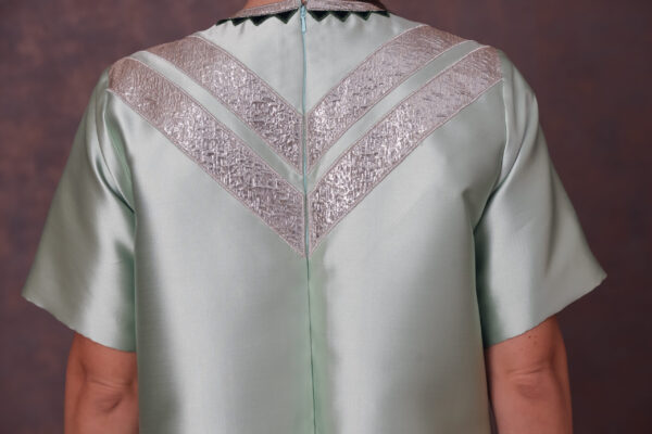 Geometric Gleam – Taffeta Dress with Zari & Velvet Embroidery - Image 3