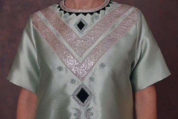 Geometric Gleam – Taffeta Dress with Zari & Velvet Embroidery - Image 2