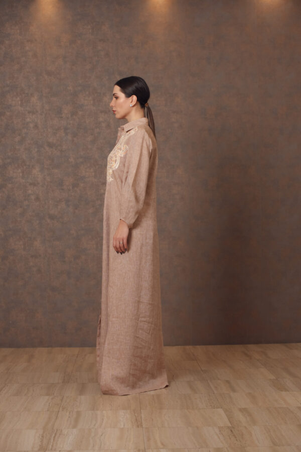 Dantelle Elegance – Linen Galabiya with Chest Patchwork & Front Buttons - Image 5