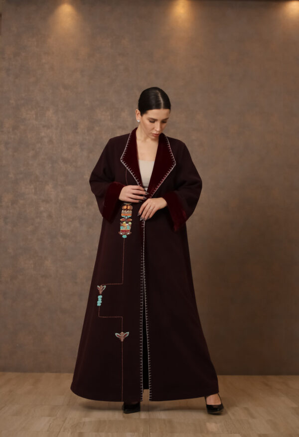 Nefertiti's Grace – Velvet Abaya with Egyptian-Inspired Hand Embroidery - Image 7