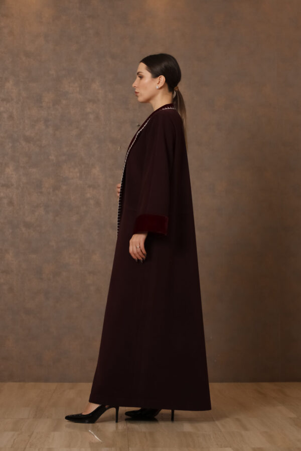 Nefertiti's Grace – Velvet Abaya with Egyptian-Inspired Hand Embroidery - Image 6