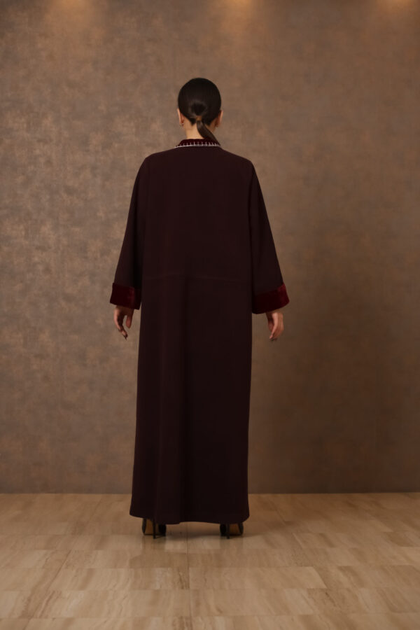 Nefertiti's Grace – Velvet Abaya with Egyptian-Inspired Hand Embroidery - Image 5
