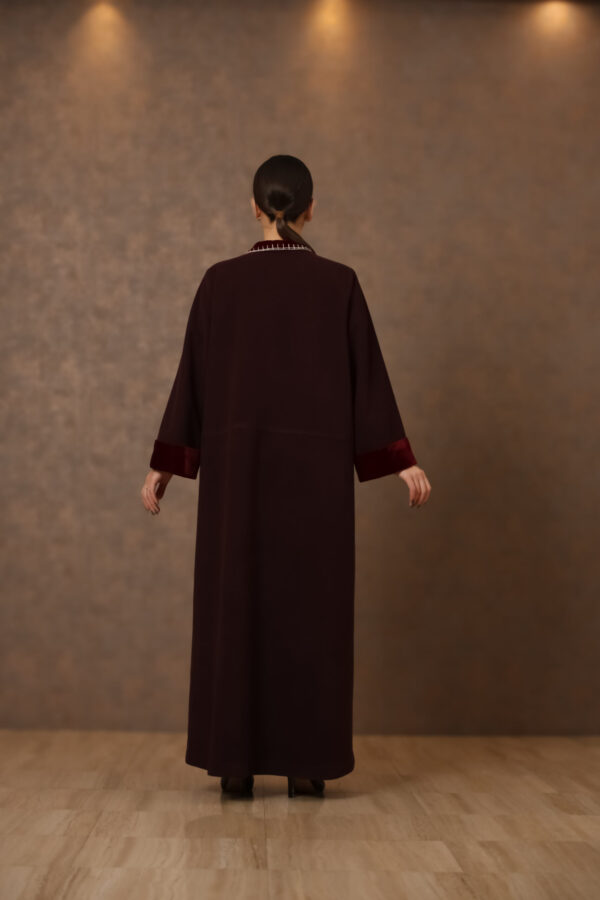 Nefertiti's Grace – Velvet Abaya with Egyptian-Inspired Hand Embroidery - Image 4