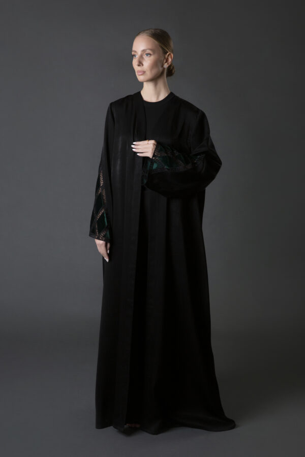 A-Line Abaya with Diamond Velvet Patchwork - Image 2