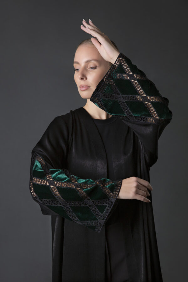 A-Line Abaya with Diamond Velvet Patchwork
