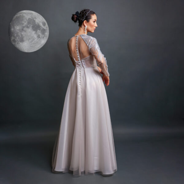Zari Allure – Net Dress with Dentelle Patch & Layered Organza & Crepe - Image 2
