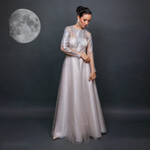 Zari Allure – Net Dress with Dentelle Patch & Layered Organza & Crepe