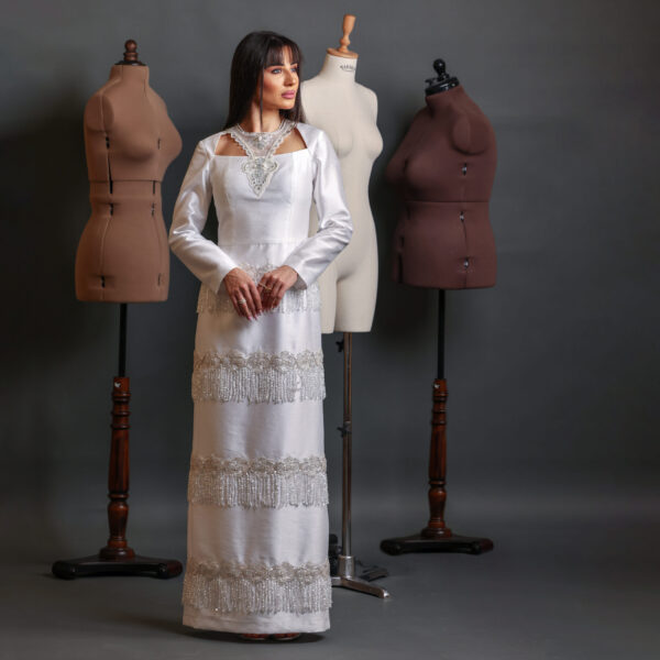 Tassel Elegance – Satin Taffeta Dress with Hand Embroidery & Bead Details - Image 2