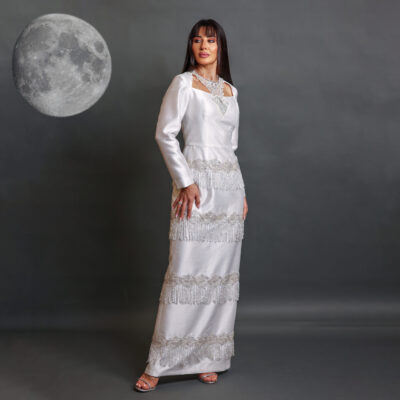 Tassel Elegance – Satin Taffeta Dress with Hand Embroidery & Bead Details